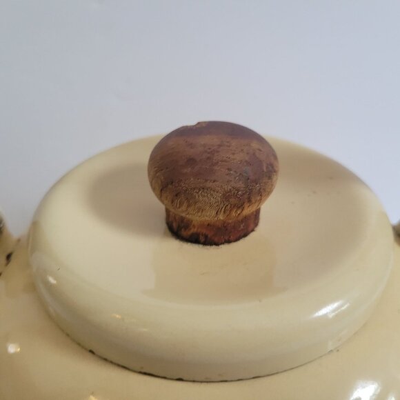 Vintage Enamel & Wood Handled Teapot With Wheat Design - Picture 7 of 9